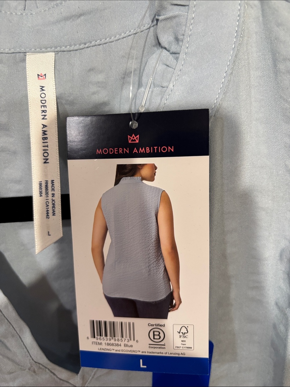 2/$30 Modern Ambition Women's Sleeveless Mock Neck Blouse in Light Blue - Picture 2 of 8